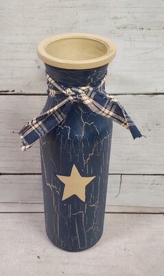 Primitive Vase Crackle Painted Navy Blue with Tan Star - image2